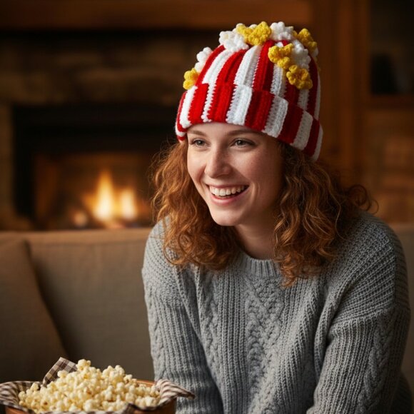 Handmade Crochet Popcorn beanie hat New main image 8